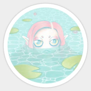 Frog girl in water lily lake - Cute girls - Mermaid Sticker